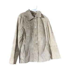 Axcess Liz Claiborne Tan Genuine Leather Suede Whipstitch Jacket Womens Large